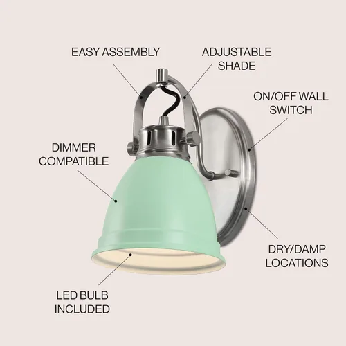 Vista 2 de JONATHAN Y Lámpara LED de tocador de 7 pulgadas, color verde menta/níquel, aplique de pared ajustable para espejo de baño, luz de cocina bohemia