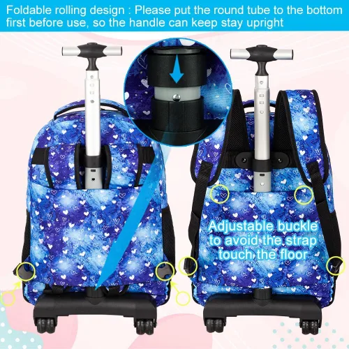 Vista 4 de 3 piezas de mochila rodante para mujeres y hombres, bolsa de 21 pulgadas para adultos con ruedas, juego de mochilas con ruedas para niñas y niños