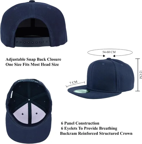 Vista 47 de Gorras Snapback Gelante para Hombres - Gorra de Béisbol con Visera Plana Ajustable - Liso en Blanco Ajustable Negro