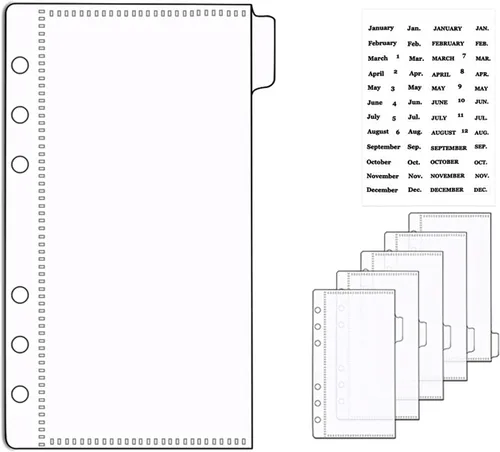 Vista 8 de NatSumeBasics Divisores de bolsillos para carpetas A5 sin cremallera, 6 sobres con pestañas para rellenar con efectivo, insertos transparentes