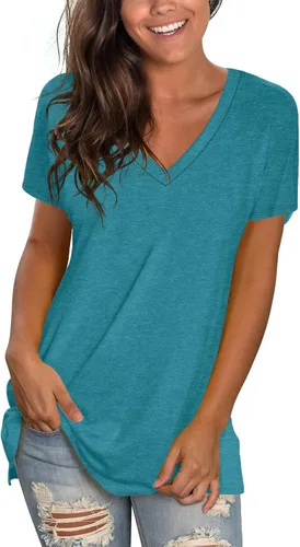 Vista 33 de Sipaya - Camiseta de mujer con cuello en V, básica, de ajuste suelto, manga corta, estilo casual