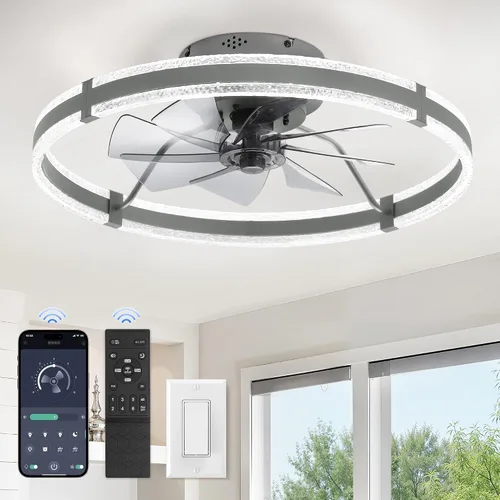 Vista 16 de LEDIARY Ventiladores de techo de perfil bajo con luces, ventilador de techo moderno de montaje al ras y control remoto, ventiladores de techo LED