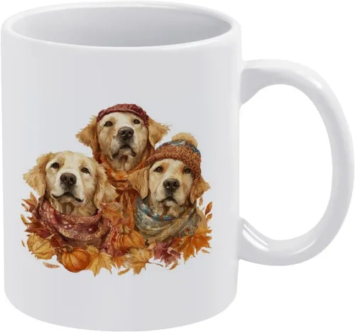Vista 10 de Golden Retrievers with Pumpkins And Leaves Coffee Travel Mug Thanksgiving Autumn Halloween Milk And Tea Ceramic Cup Fathers Day Dad Gifts from