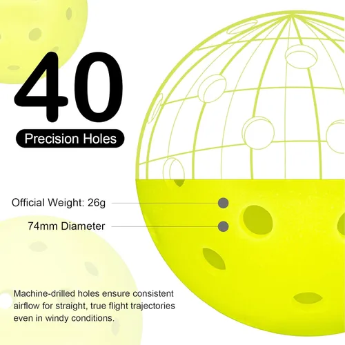 Vista 2 de cyclotron P-40 Outdoor Pickleball Balls – USAPA Approved Pickleballs, 40-Hole Precision Design, High Visibility, Durable Seamless HDPE Construction
