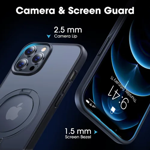 Vista 6 de CASEKOO- Funda para iPhone 12 Pro Max, c/soporte magnético invisible [protecc. militar contra caídas] [compatible con MagSafe], a prueba de Negro