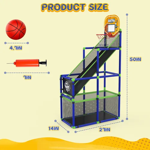 Vista 7 de EagleStone - Aro de baloncesto ajustable con retorno de pelota para niños Azul y amarillo