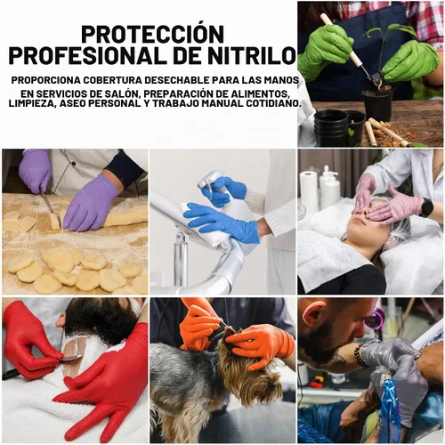 Vista 6 de L3 Guantes de Nitrilo Nivel 3 - Guantes Desechables Profesionales de Servicio Pesado - Sin Látex - Ajuste Ceñido - Caja de 100