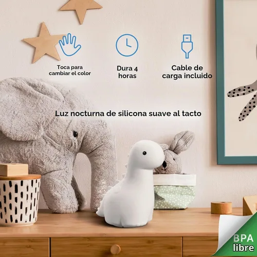 Vista 10 de GLOBE Electric Lámpara de noche LED multicolor de silicona, luz táctil Brontosaurus, recargable, cambio de color, cuerpo suave libre de BPA