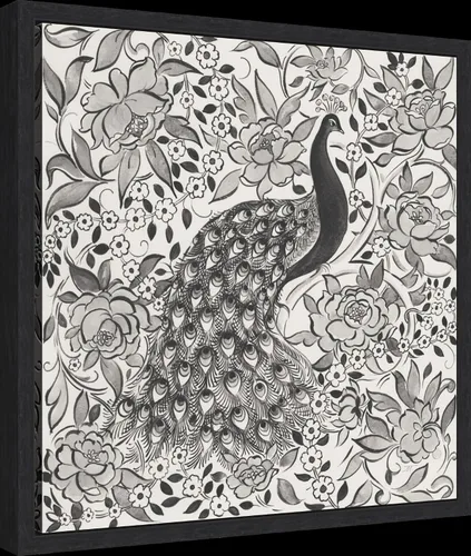 Vista 2 de Amanti Art Framed Canvas Wall Art 16x16 Peacock Garden III BW by Miranda Thomas, Framed Wall Art Canvas, Animals Artwork, Modern Decor, Small Poster