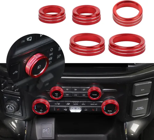 Vista 8 de JeCar Cubierta para perilla del interruptor de consola central, aire acondicionado, faros delanteros y botón de audio, accesorios interiores