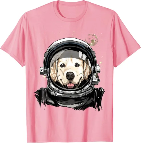 Vista 104 de Camiseta para amantes de los perros de los astronautas del espacio exterior Golden Retriever Lover, Negro