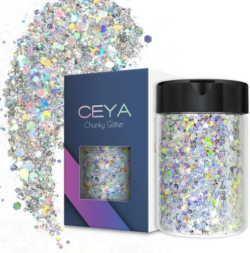 Vista 35 de Ceya Brillantina gruesa holográfica, 1 libra/16 onzas, oro diamante a granel, purpurina mixta gruesa y fina embotellada con lentejuelas metálicas