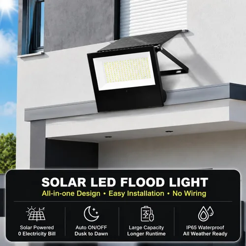 Vista 3 de Precio final Luz solar al aire libre, 154 LED 2835 Luz de calle solar con luz y sensor de movimiento, IP65 impermeable, control de luz, 8-12H tiempo