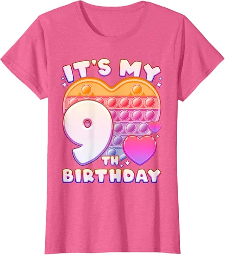 Vista 57 de Pop-it Birthday Girl 9 años de edad, Push it Pop Fidget Bubble Camiseta, Negro