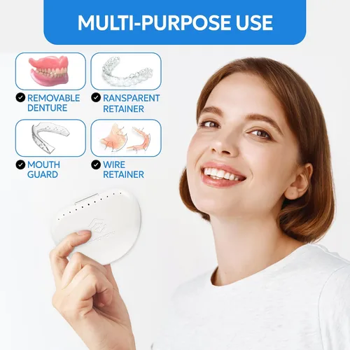Vista 5 de Estuche de almacenamiento de dentaduras – Taza higiénica y protectora para el baño de dentadura – Contenedor de retención dental de ortodoncia apto