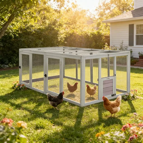 Vista 16 de Aivituvin Gallinero para 4-6 pollos/patos, gallinero de madera para exteriores, jaula grande para gallineros con dos cajas anidables (gris, AIR45)