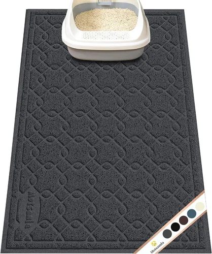 Vista 10 de Tapete para caja de arena para gatos, 35 x 24 pulgadas, tapete grande para atrapar arena para gatitos, mantiene el suelo limpio, tapete de caja