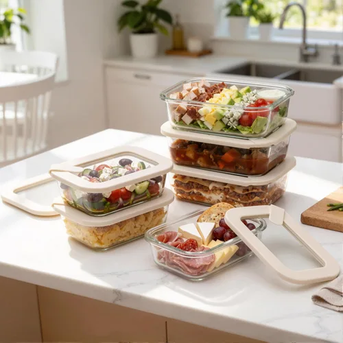 Vista 8 de Urban Green Contenedores de vidrio para almacenamiento de alimentos con tapas de vidrio, juego de recipientes de alimentos aptos para microondas