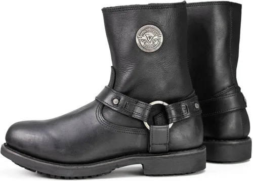 Vista 5 de Milwaukee Leather MBM9042 - Botas de motocicleta con arnés corto de cuero Ruf negro para hombre con cremallera