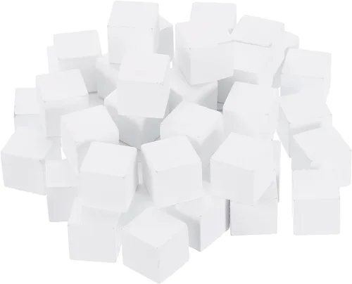 Vista 23 de uxcell 50 bloques de madera para manualidades, cubo de madera sin terminar de 1 pulgada, bloque cuadrado de madera de pino para proyectos de Blanco