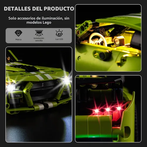 Vista 4 de Kyglaring Kit de luces LED compatible con Lego Mustang Shelby GT500 Technic 42138 bloques de construcción de automóvil, accesorios de iluminación