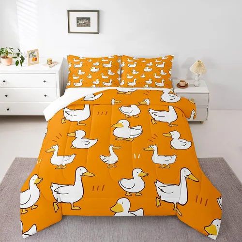 Vista 21 de Erosebridal Juego de ropa de cama a cuadros azul para niños, juego de cama individual con diseño de patos amarillos de dibujos animados, juego