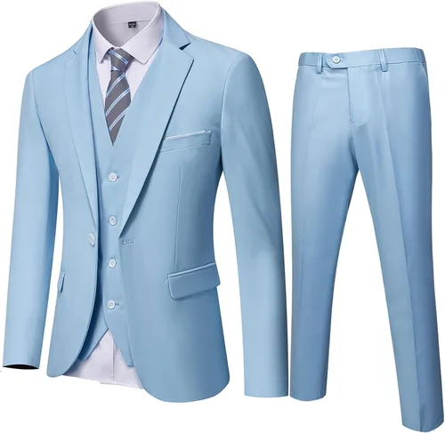 Vista 22 de MY'S Conjunto de traje de 3 piezas para hombre con corbata, chaqueta ajustada de un botón, chaleco y pantalones, blazer para fiestas, bodas, bailes