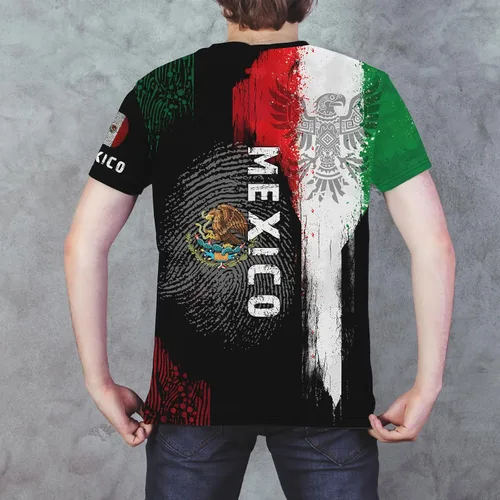 Vista 4 de Camiseta de manga corta con cuello redondo y bandera mexicana, camiseta 3D unisex