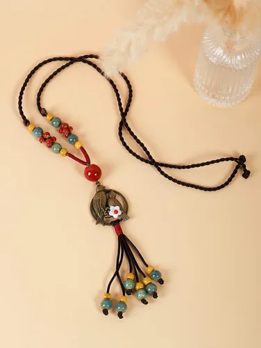 Vista 2 de Collar de cuentas de cerámica coloridas de flores bohemias, joyería con cuentas tricolor, regalos para mujeres