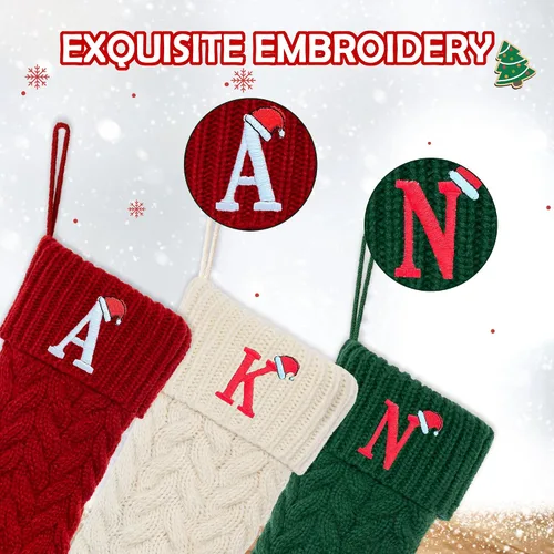 Vista 4 de Botas de Navidad personalizadas, iniciales personalizadas, 18 pulgadas, botas de Navidad tejidas con letras para colgar en la chimenea, botas