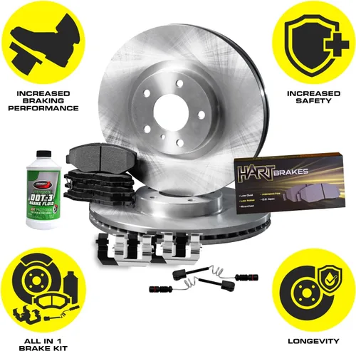 Vista 4 de Hart Brakes Kit de frenos y rotores traseros delanteros Pastillas de freno delanteras y traseras Rotores y pastillas de frenos Pastillas