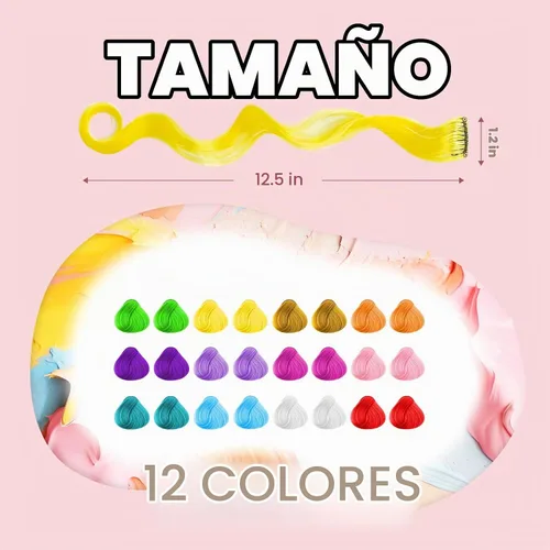 Vista 2 de Dreamlover Extensiones de cabello de colores para niños, accesorios para el día del cabello loco para niñas, 24 piezas Varios colores A