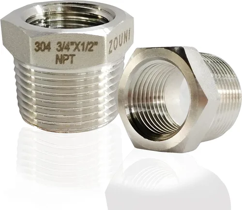Vista 13 de 2 piezas de buje hexagonal reductor de acero inoxidable 304, NPT macho de 1/2" a NPT hembra de 1/4" (1/2"MNPT - 1/4"FNPT) accesorio de tubería buje