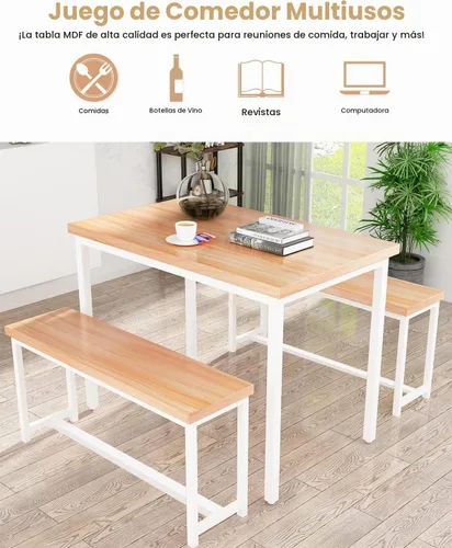 Vista 2 de Recaceik Juego de mesa de comedor beige de 47" para 4, juego de cocina de 3