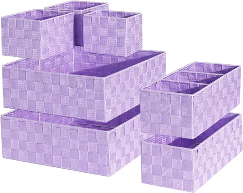 Vista 10 de Organizador de cajones, cestas de cubo para estantes de almacenamiento, canasta tejida pequeña hecha a mano, contenedores de almacenamiento poco