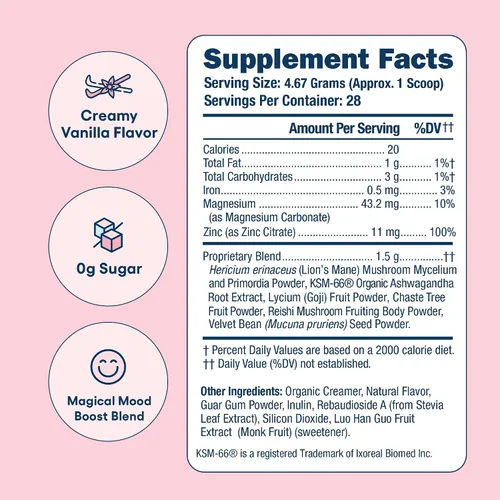 Vista 2 de Love Sweat Fitness Miss Congeniality Suplemento de estado de ánimo y estrés para mujeres Ashwagandha, vitaminas B y polvo de magnesio Cortisol