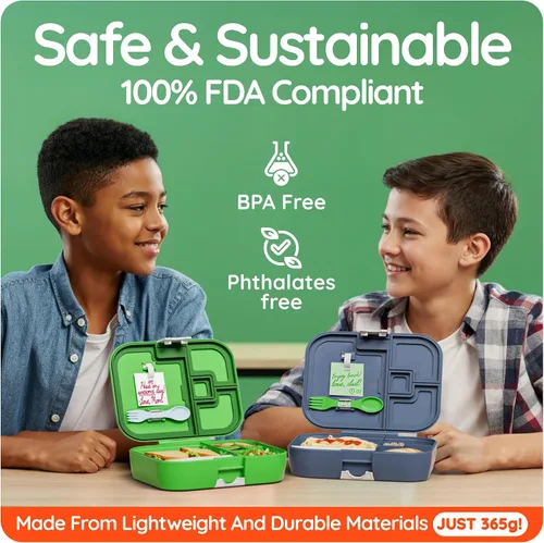 Vista 4 de YOOPI Fiambreras para niños con 4 compartimentos a prueba de fugas, lonchera para la escuela con contenedores para lonchera, caja de sándwich ligera