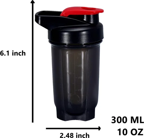 Vista 2 de Botella agitadora para batidos de proteínas y taza de 10 onzas/300ML con bolas batidoras, juego de botellas agitadoras de proteínas, plástico sin