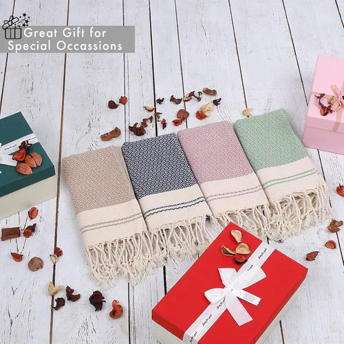 Vista 5 de Evelynen - Juego de 2 toallas de mano turcas para baño y cocina, toallas de mano bohemias con bucles para colgar, para cara, té, plato, cocina