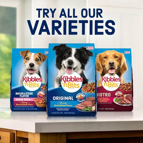 Vista 7 de Kibbles 'n Bits Alimento seco para perros, sabroso sabor a tocino y bistec para perros adultos, bolsa de 3.5 libras Nutrición completa