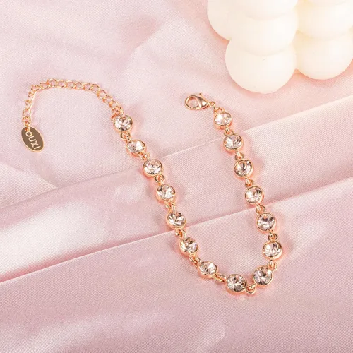 Vista 20 de Light Pink Crystal Bracelets for Women Trendy, OUXi 18K Rose Gold Plated Cubic Zirconia Wedding Tennies Jewelry Bracelets, Dainty Birthstone Hand