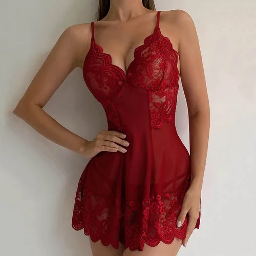 Vista 9 de Nightwear for Women Sexy hot Cotton Women's Floral Lace Trim Criss Cross Back Lingerie Teddy Bodysuit