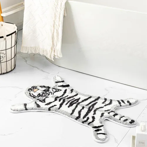Vista 9 de Tapete de baño de tigre para baño, diseño de dibujos animados de tigre naranja, antideslizante, absorbente y pequeño, decoración de baño, alfombra