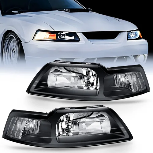 Vista 9 de Nilight Conjunto de faros delanteros para Ford Mustang 1999 2000 2001 2002 2003 2004 repuesto carcasa negra reflector ámbar lado conductor y pasajero
