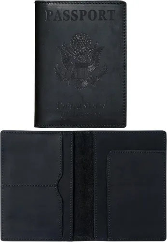 Vista 21 de HIFA Funda de cuero para pasaporte, funda para pasaporte hecha a mano con ranura para tarjetas y boletos, piel auténtica, diseño elegante, fácil