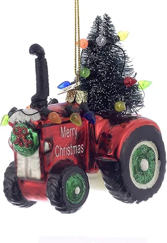 Vista 3 de Noble Gems Tractor Rojo Tractor Adorno Árbol De Navidad NB0884 Nuevo