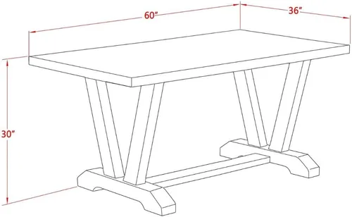 Vista 5 de East West Furniture VT026 Mesa de comedor estilo V – una mesa de cocina rectangular con patas elegantes, 36 x 60 pulgadas, multicolor
