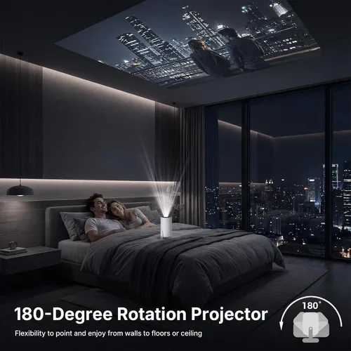 Vista 13 de Mini proyector con WiFi y Bluetooth, proyector portátil 1080P, Keystone automático, rotación de 210°, proyector inteligente con aplicación integrada