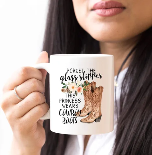 Vista 5 de YouNique Designs Forget The Slippers This Princess Wears Cowboy Boots - Taza de 11 onzas, taza de café para mujer, taza de café de vaquera (blanco)