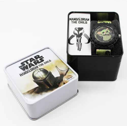 Vista 5 de Accutime Star Wars Baby Yoda - Reloj de pulsera analógico de cuarzo con cara pequeña, detalles negros para niñas, niños, niños de todas las edades
